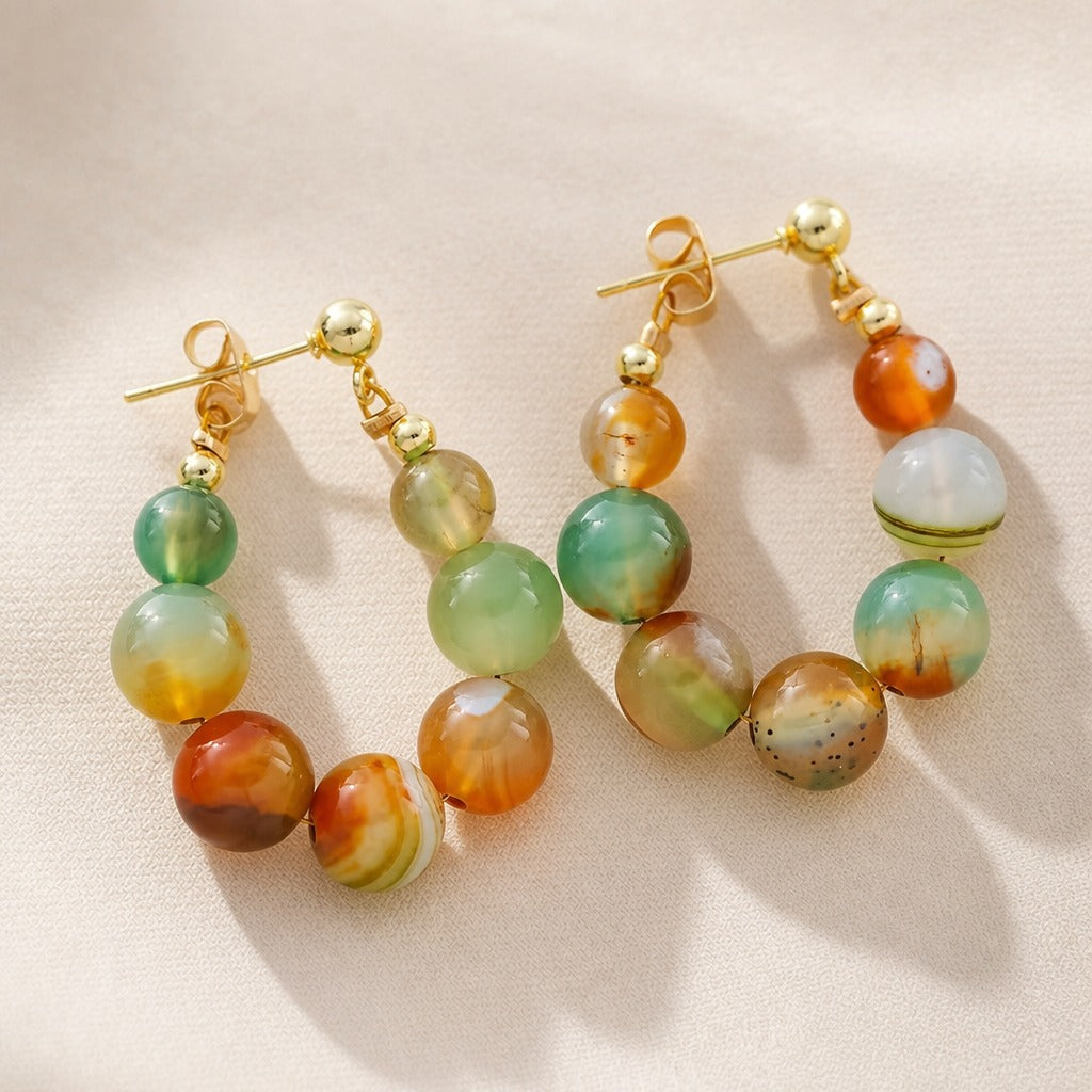 Agate Bead Drop Earrings in Multi-Color, Turquoise and Brown — view 2