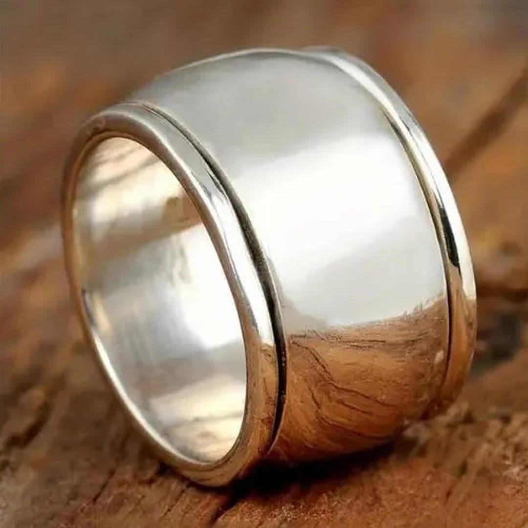 Wide Silver Band Ring with Polished Dome Finish