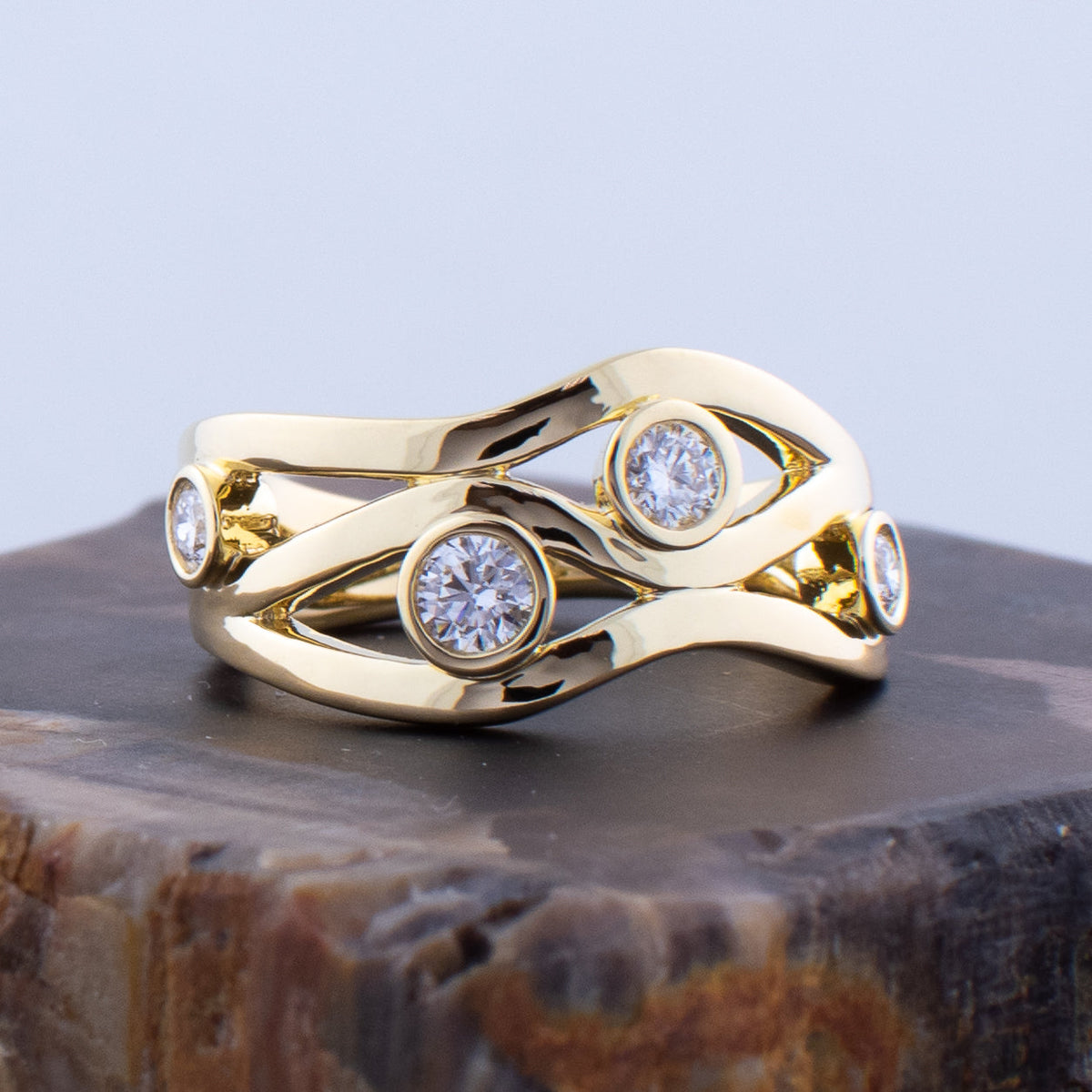 Two-Tone Crystal Cocktail Ring with Sculptural Split Band — main image
