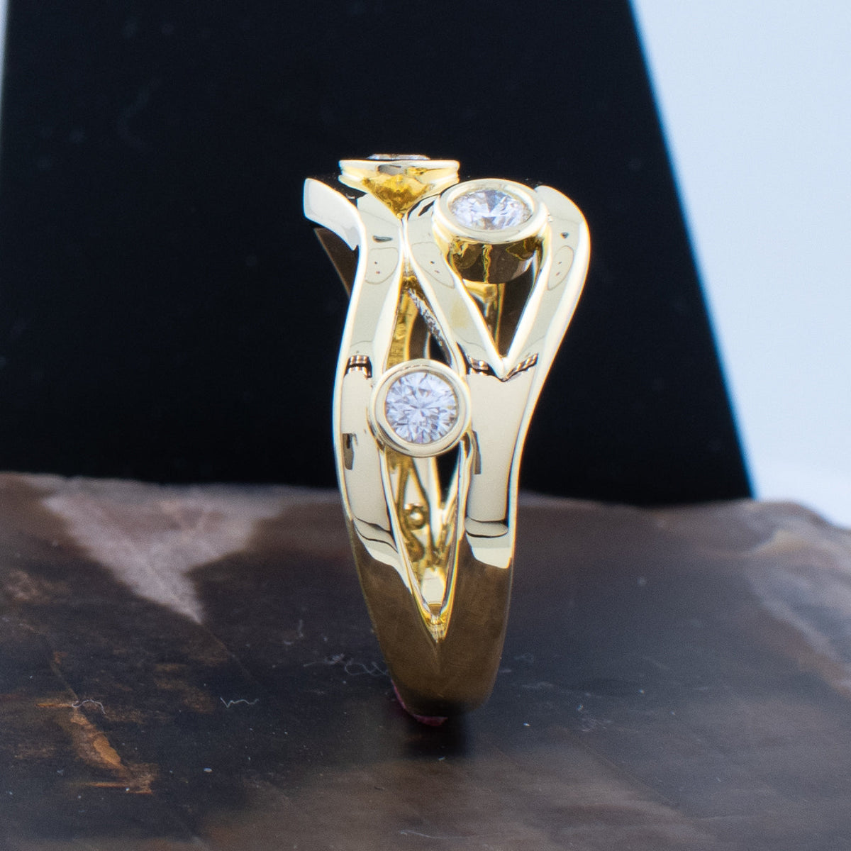 Two-Tone Crystal Cocktail Ring with Sculptural Split Band — view 2