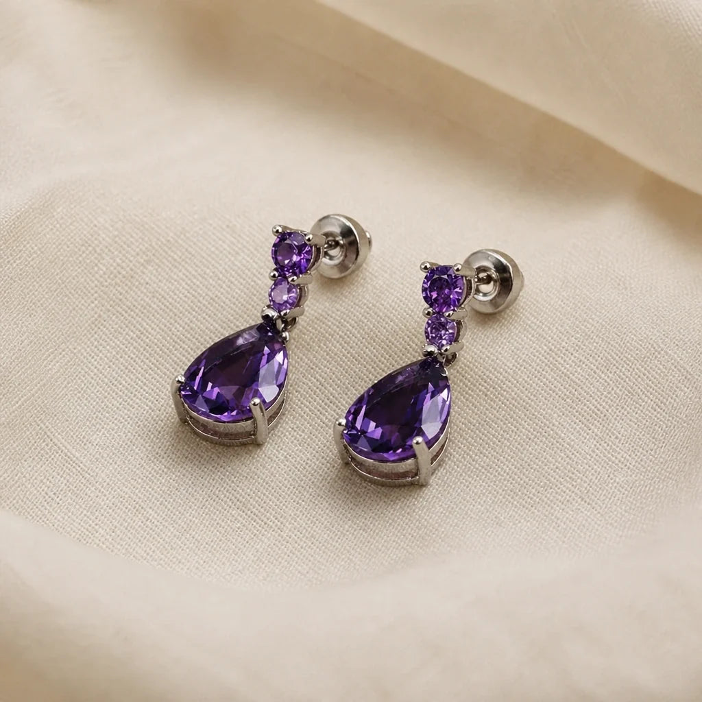 Teardrop Amethyst Drop Earrings with Multi-Stone Accent Bar
