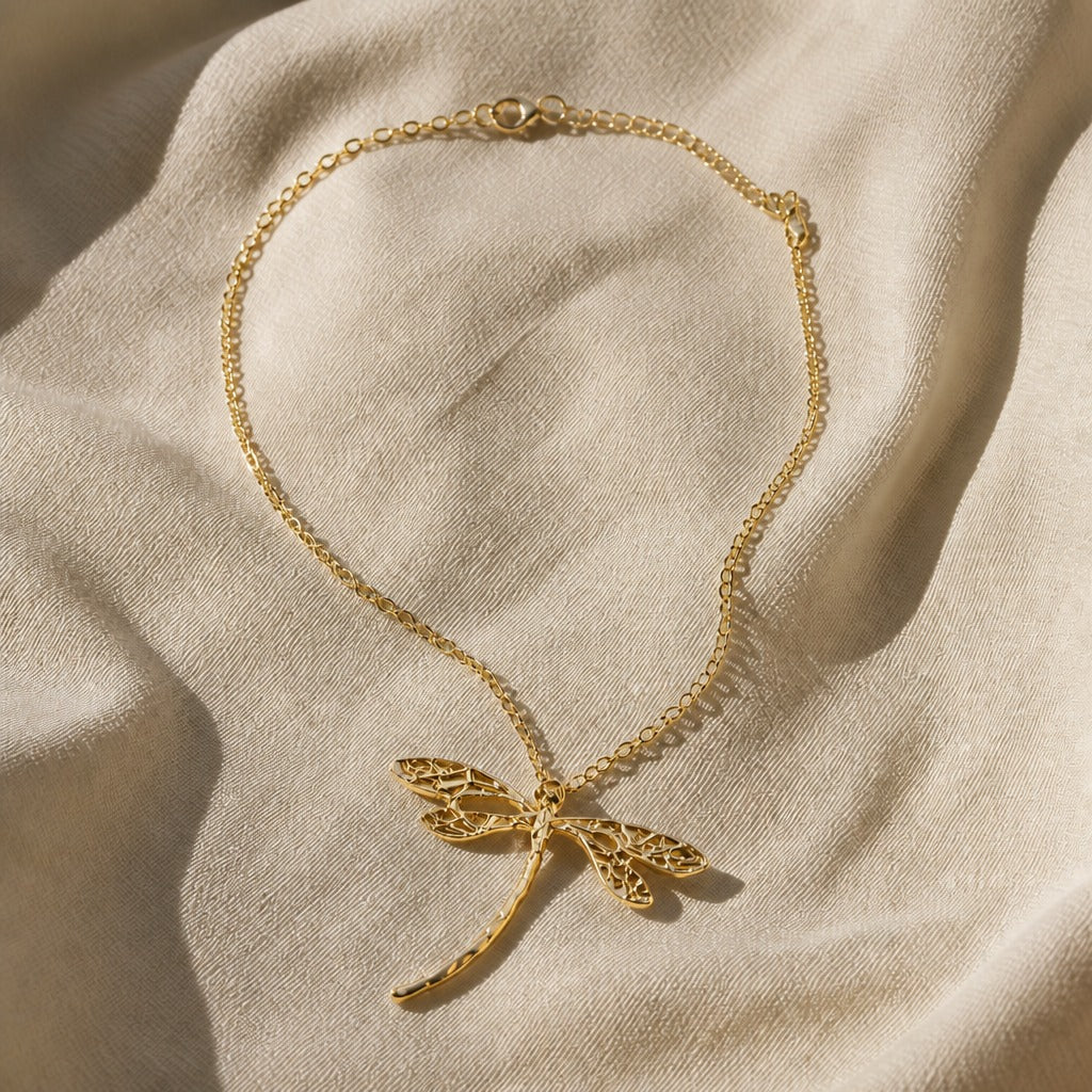Dragonfly Pendant Necklace with Filigree Wing Detail — view 2