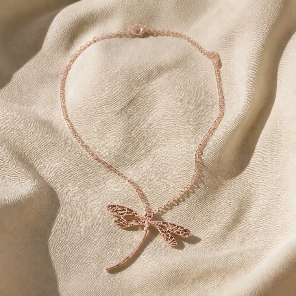 Dragonfly Pendant Necklace with Filigree Wing Detail — view 4