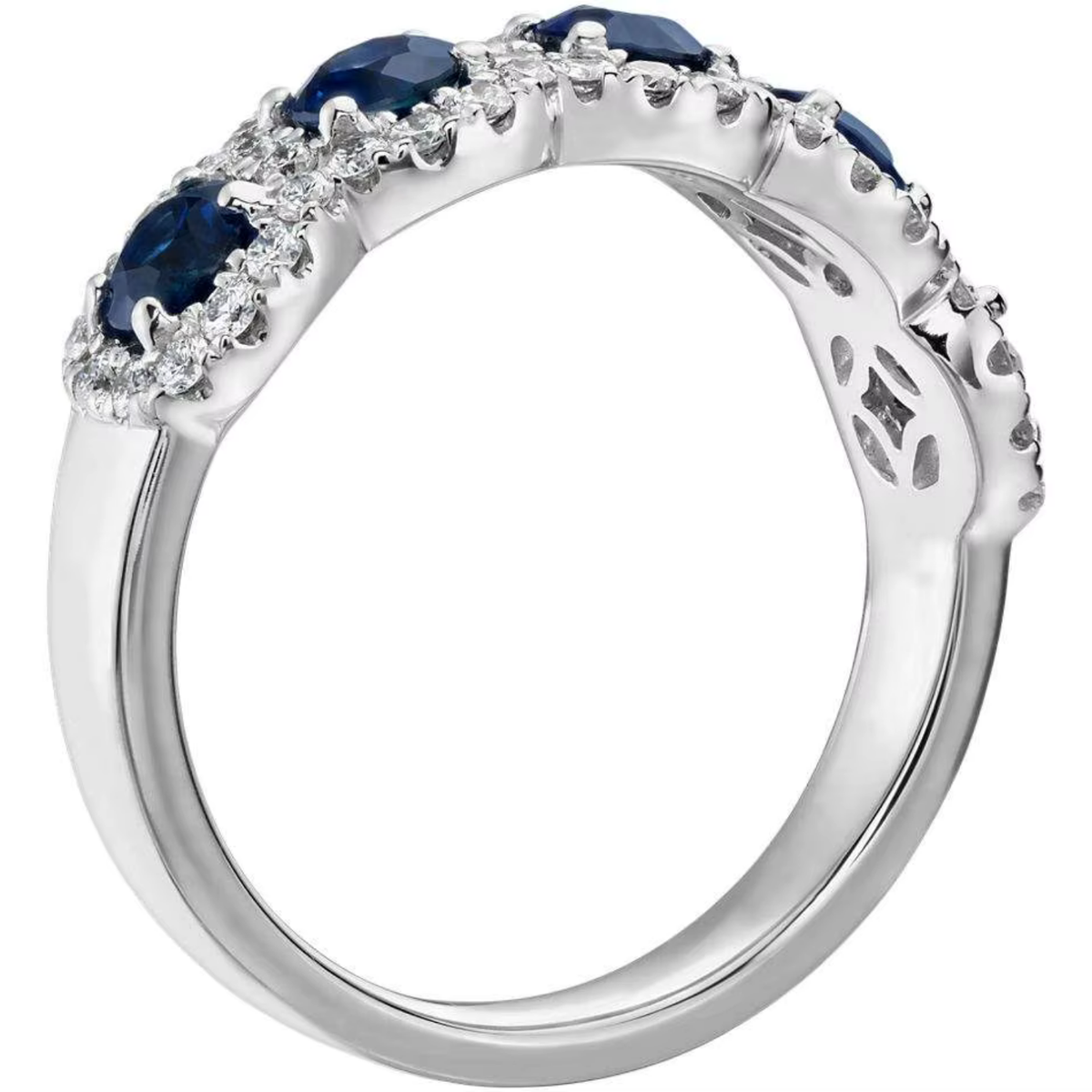 Oval Sapphire Halo Ring with Four-Stone Vintage Detailing — view 2