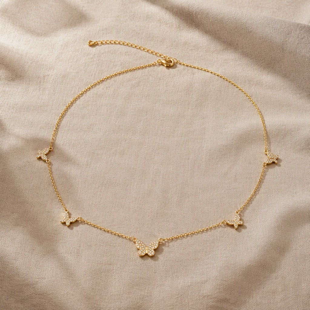 Butterfly Charm Necklace with Zirconia Accents, Gold-Tone Cable Chain — view 2