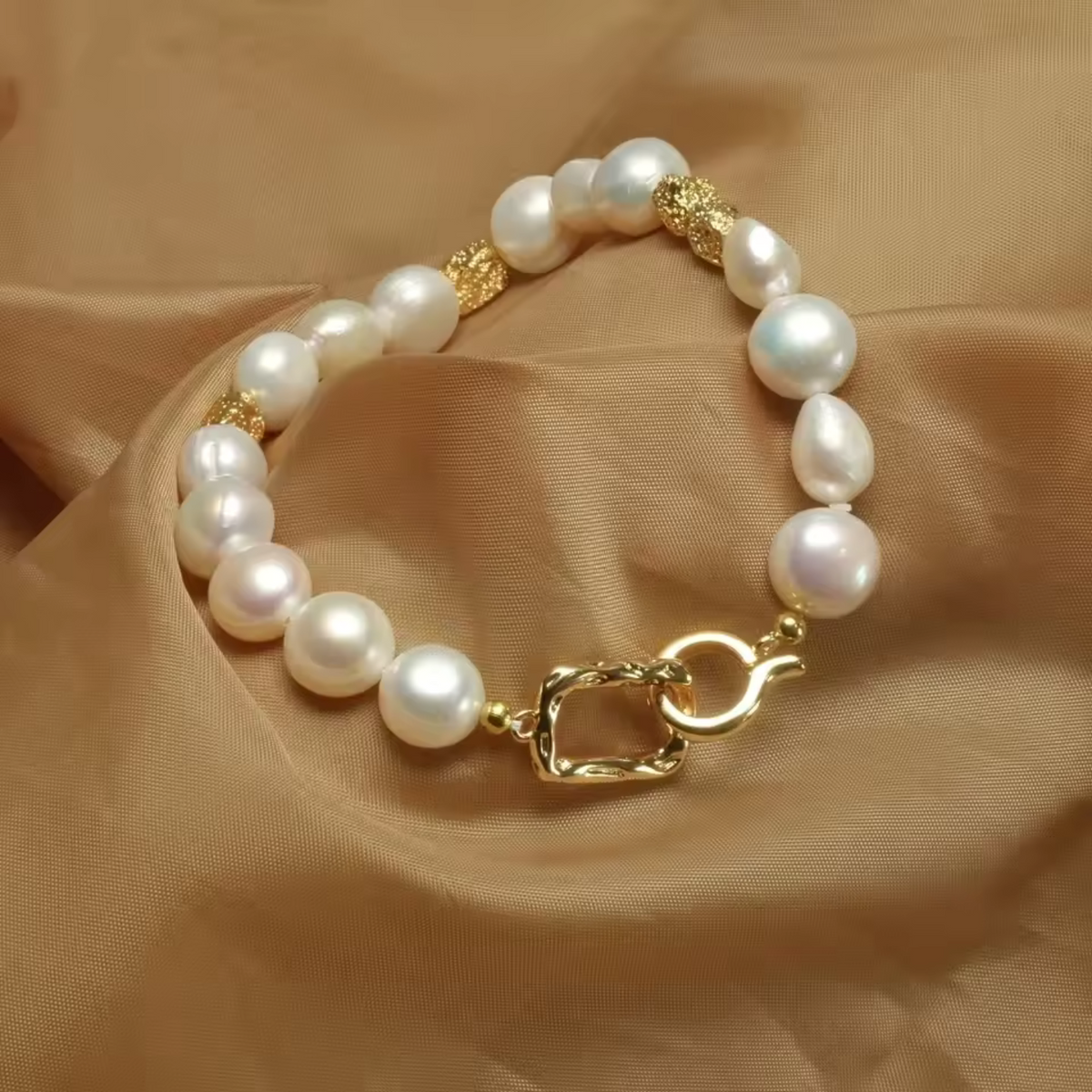Freshwater Baroque Pearl Bracelet with Gold-Tone Charm Clasp — view 2