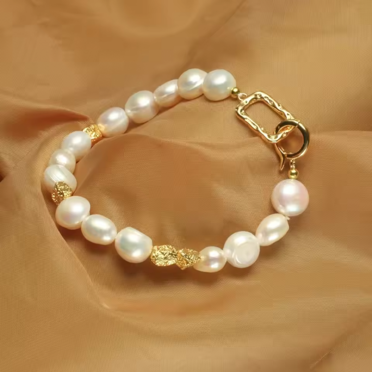 Freshwater Baroque Pearl Bracelet with Gold-Tone Charm Clasp — view 3