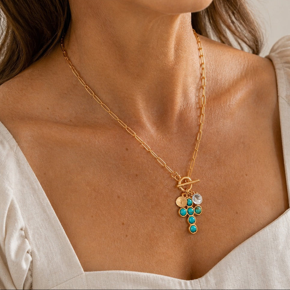 Cross Charm Pendant Necklace with Pearl and Turquoise Accents — main image