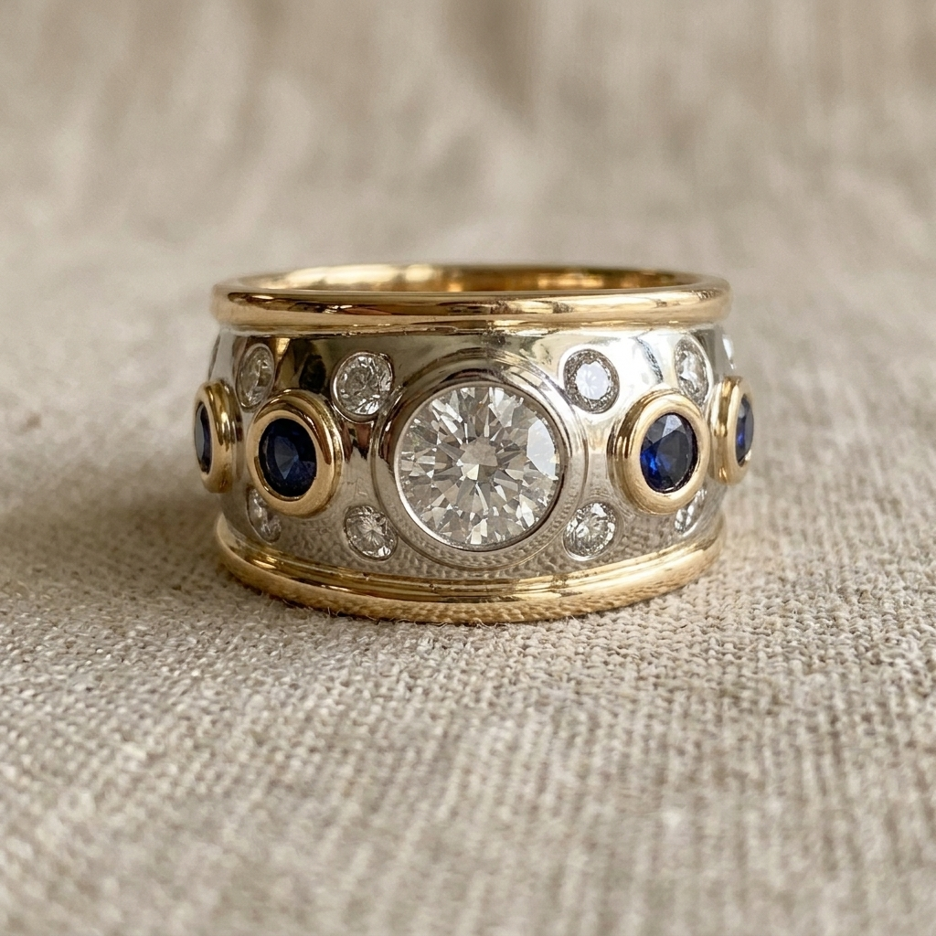 Vintage Golden Inlaid Zirconia Ring