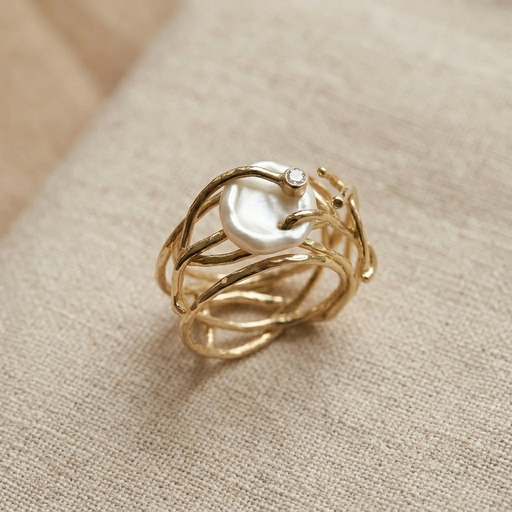 Samira - Thin Golden & Pearl Ring