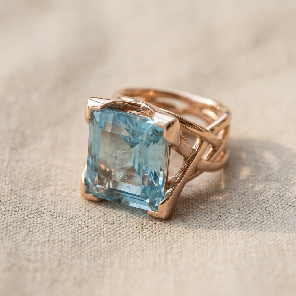 Vintage Gold Blue Zirconia Ring