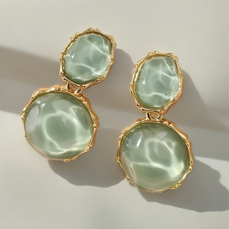 Two-Tier Scalloped Resin Drop Stud Earrings in Gold Tone — view 5