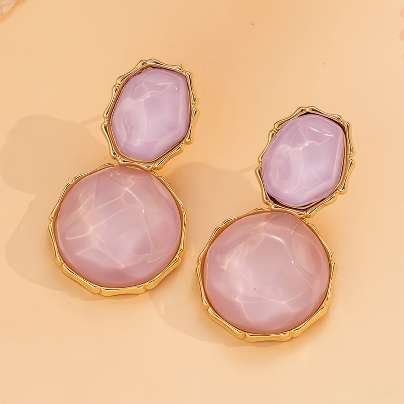 Two-Tier Scalloped Resin Drop Stud Earrings in Gold Tone — main image