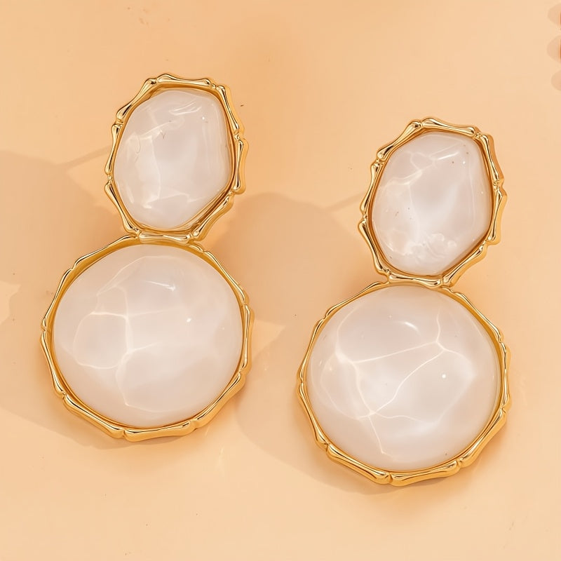 Two-Tier Scalloped Resin Drop Stud Earrings in Gold Tone — view 4
