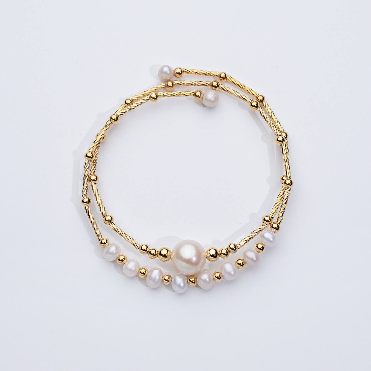 Freshwater Pearl Bangle with Twisted Gold-Tone Rope Strands — view 3