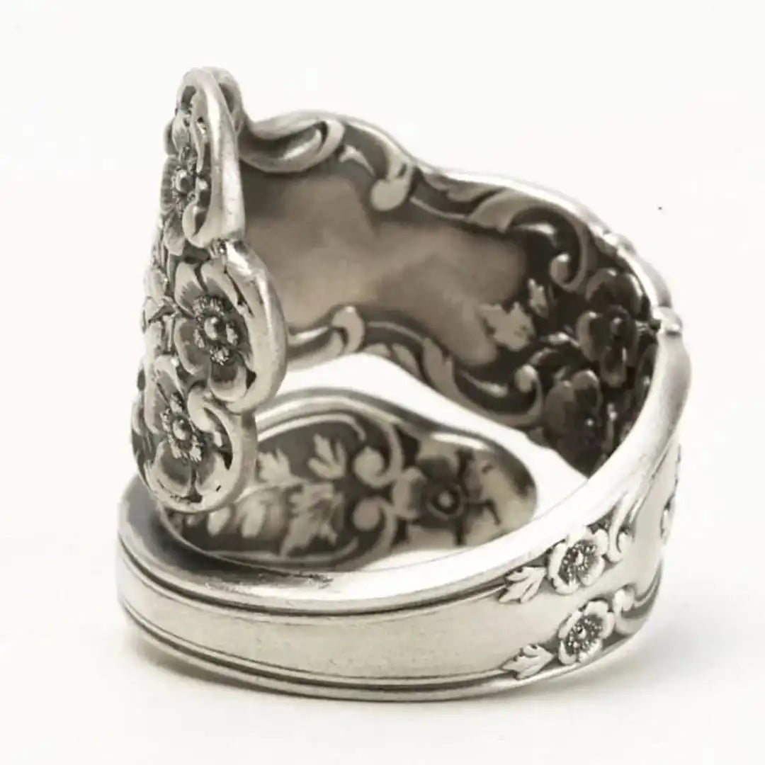 Floral Engraved Silver-Tone Statement Ring with Scrollwork Detail — view 5