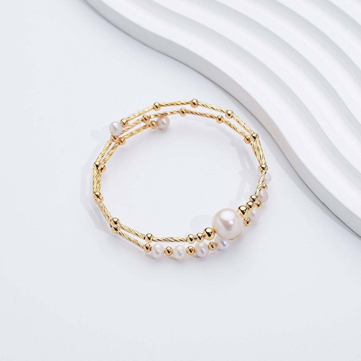Freshwater Pearl Bangle with Twisted Gold-Tone Rope Strands — view 2