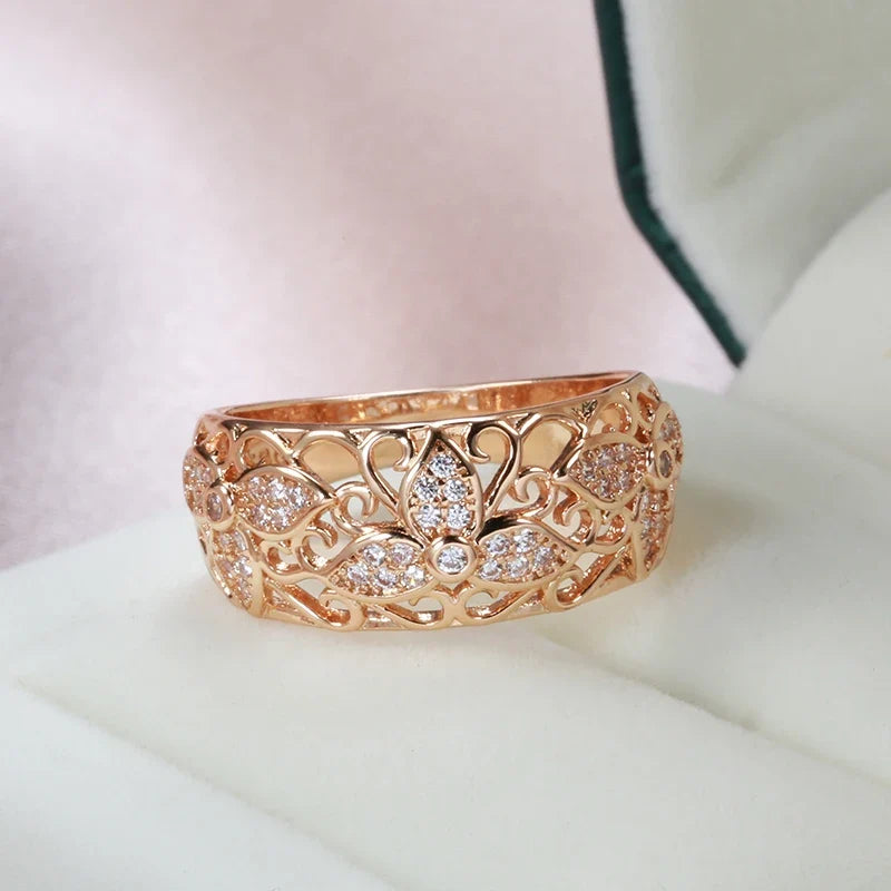 Floral Filigree Cubic Zirconia Cocktail Ring with Rose Gold Tone Band — main image