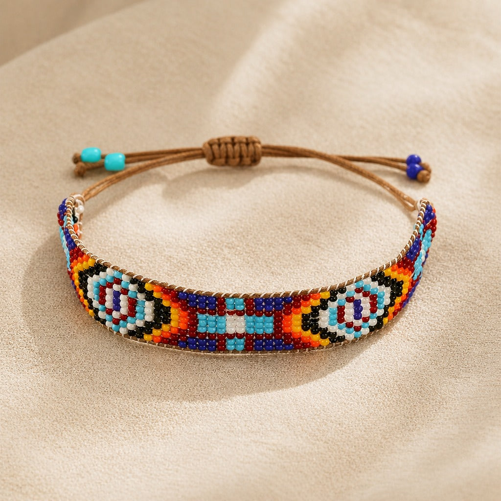 Geometric Multi-Color Beaded Bracelet with Adjustable Cord Closure — view 7