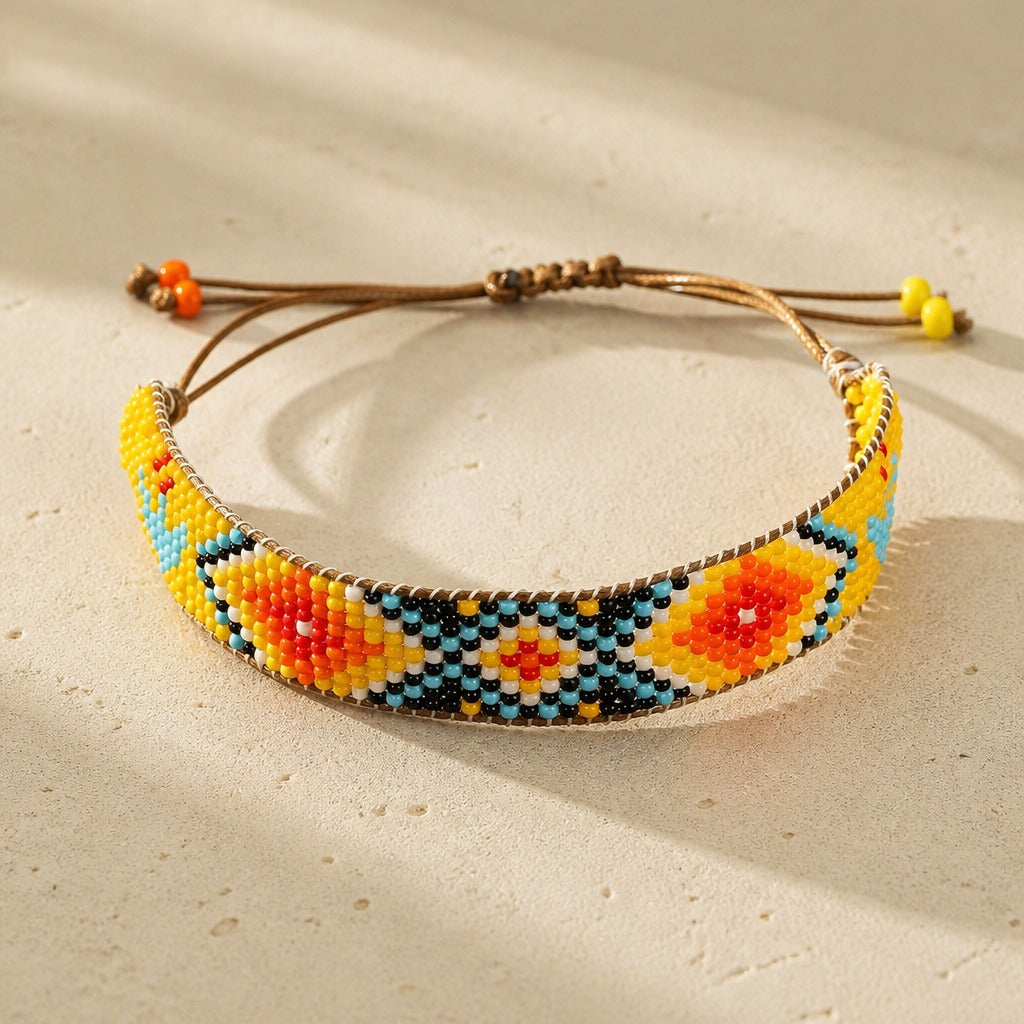 Geometric Multi-Color Beaded Bracelet with Adjustable Cord Closure — view 2