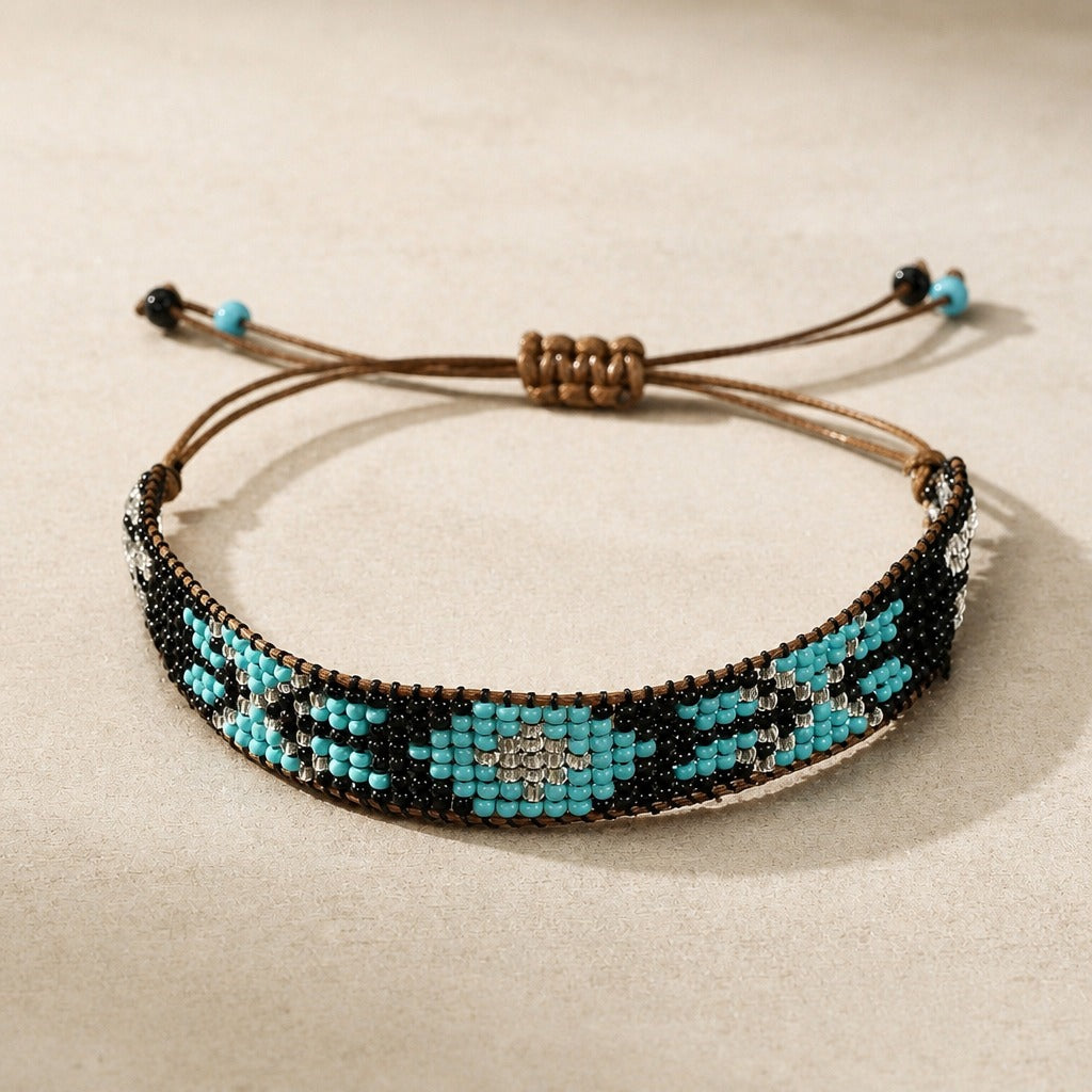 Geometric Multi-Color Beaded Bracelet with Adjustable Cord Closure — view 4