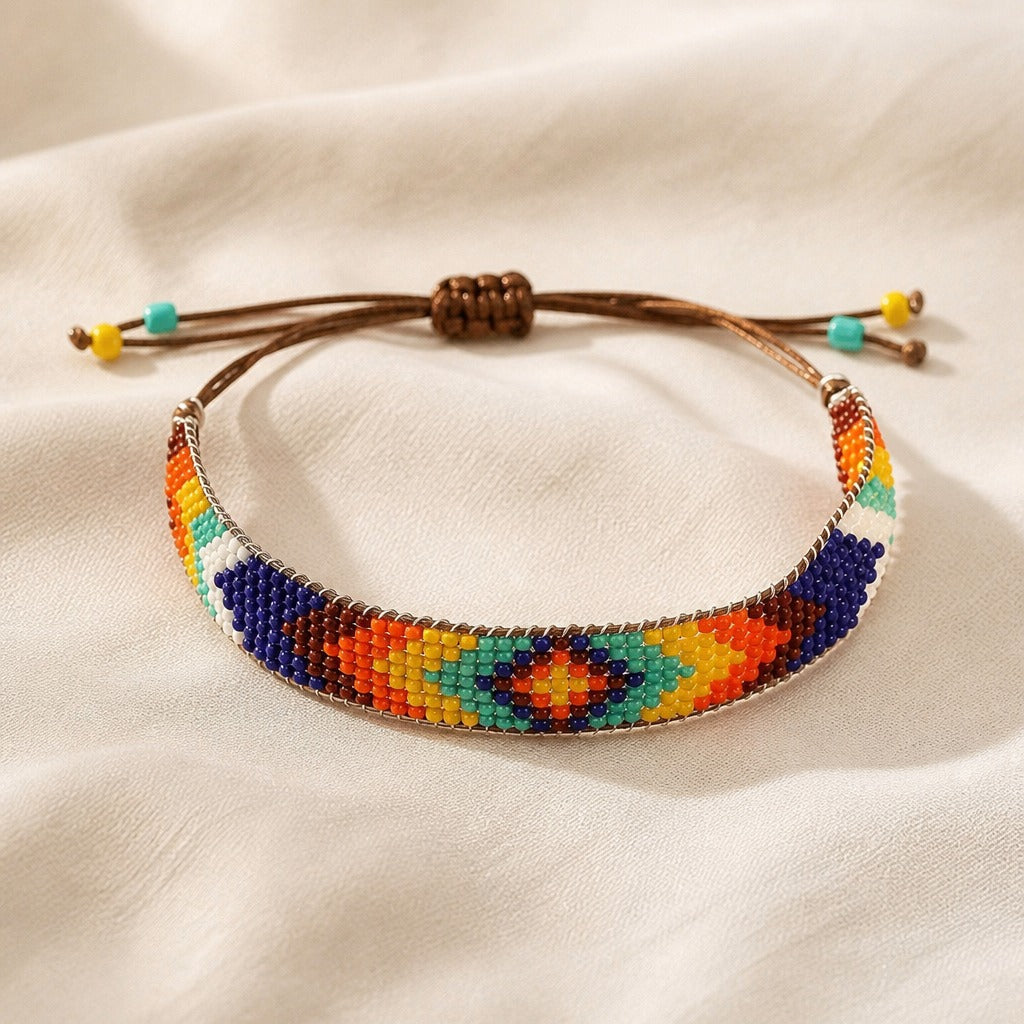 Geometric Multi-Color Beaded Bracelet with Adjustable Cord Closure — view 5