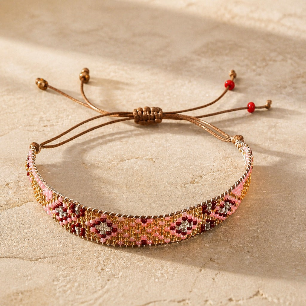 Geometric Multi-Color Beaded Bracelet with Adjustable Cord Closure — view 6