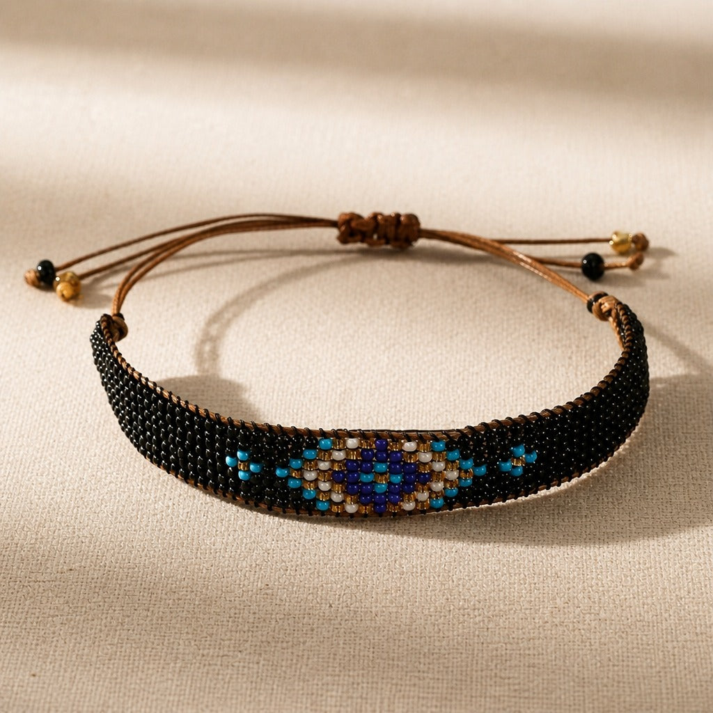 Geometric Multi-Color Beaded Bracelet with Adjustable Cord Closure — view 8