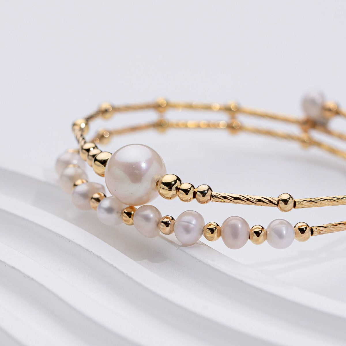 Freshwater Pearl Bangle with Twisted Gold-Tone Rope Strands — view 5