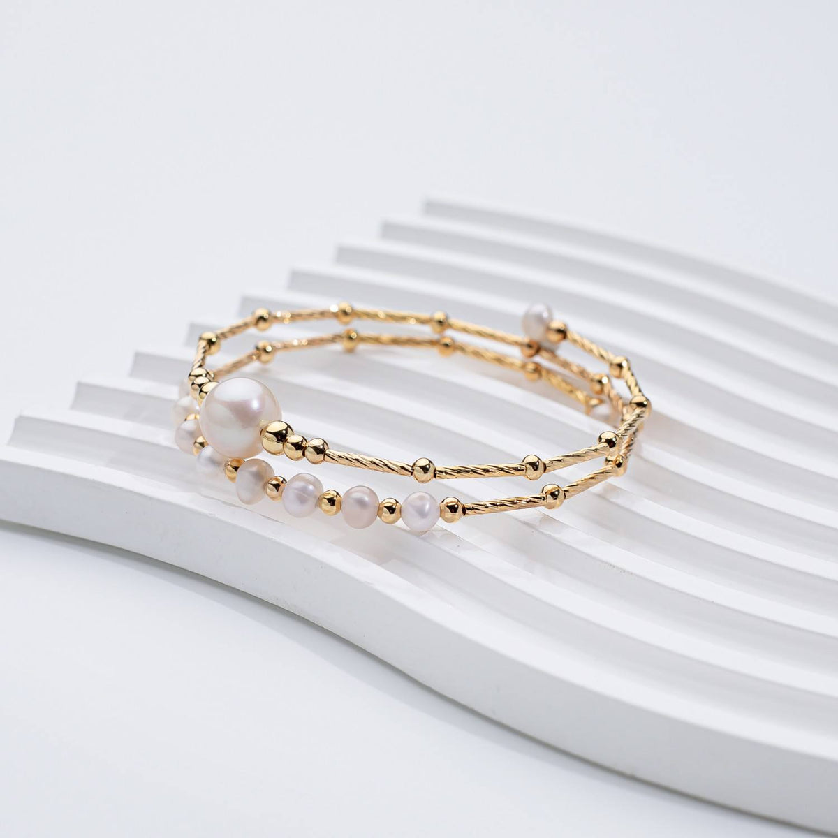 Freshwater Pearl Bangle with Twisted Gold-Tone Rope Strands — view 4