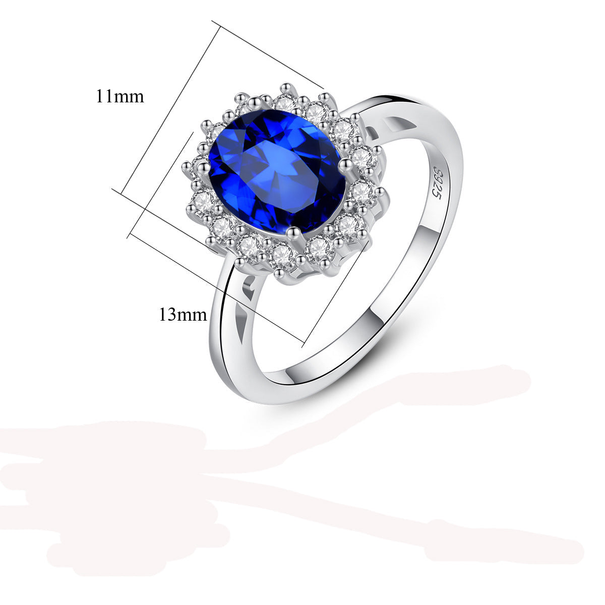 Oval Blue Sapphire Halo Ring with Two-Tone Band — view 5