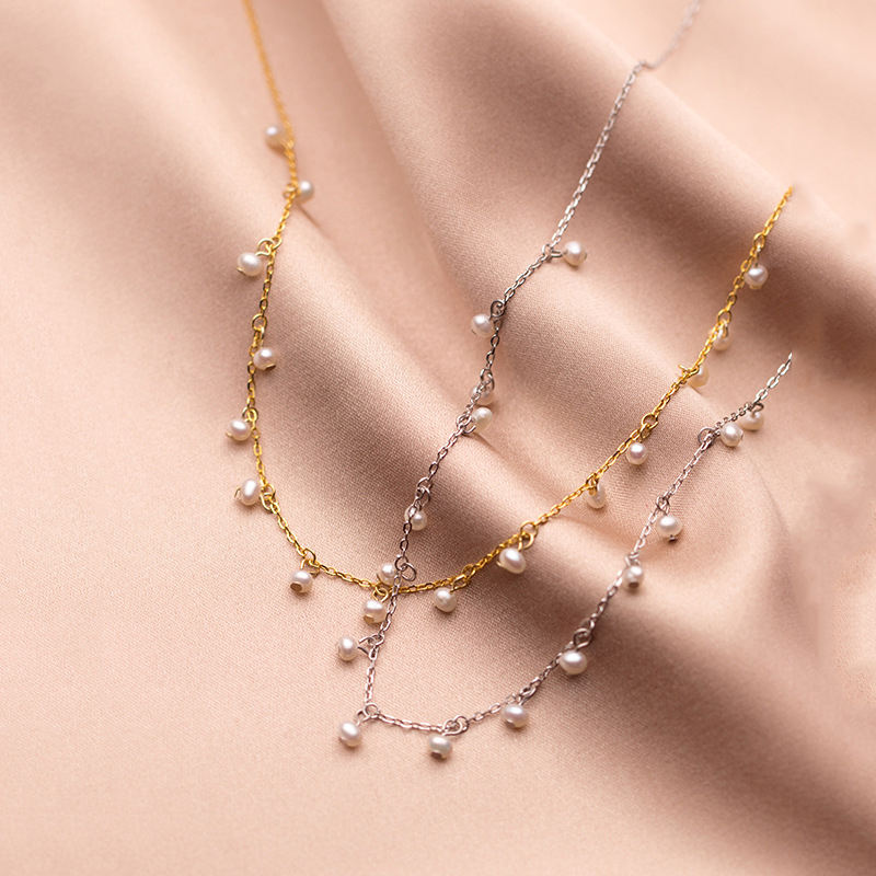 Baroque Pearl Dangle Choker Necklace with Delicate Chain — main image