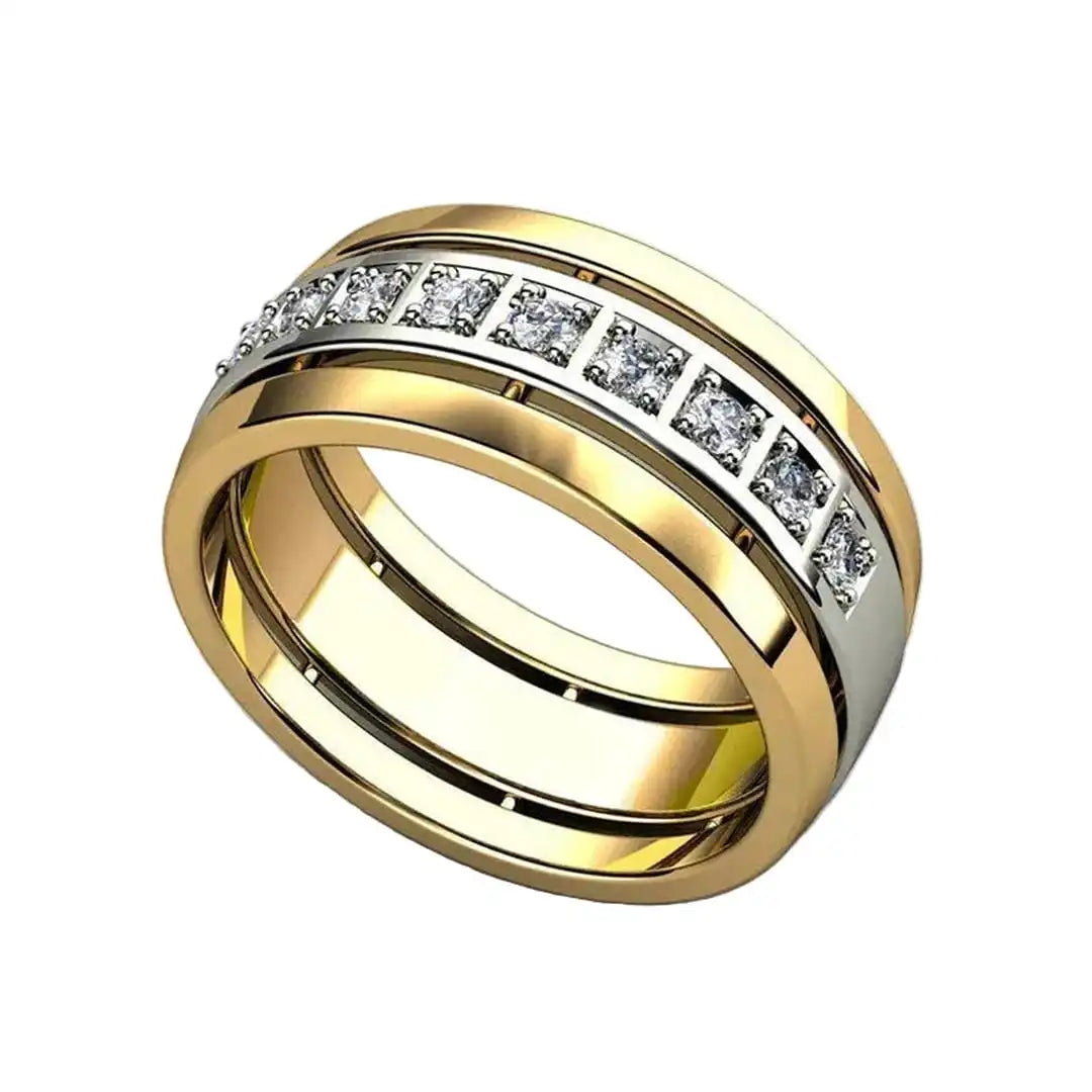 Channel-Set Cubic Zirconia Ring with Two-Tone Gold Wide Band — view 2