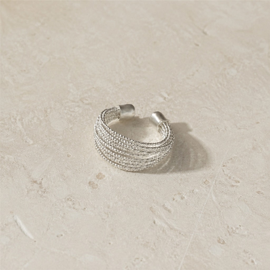 Layered Rope Open Cuff Ring, Silver-Tone Copper, Adjustable — main image