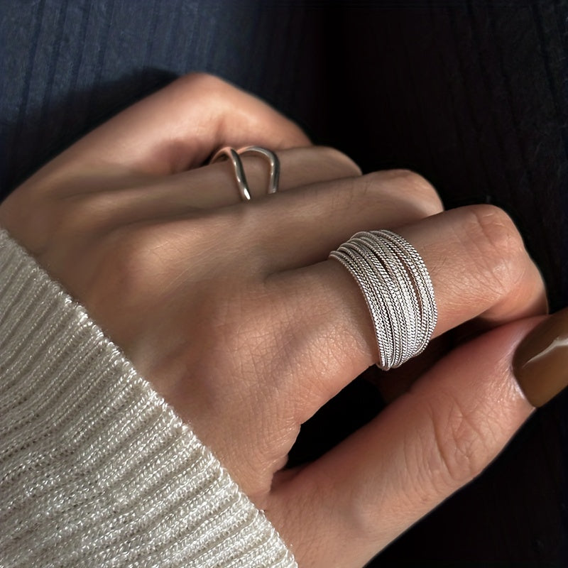 Layered Rope Open Cuff Ring, Silver-Tone Copper, Adjustable — view 2