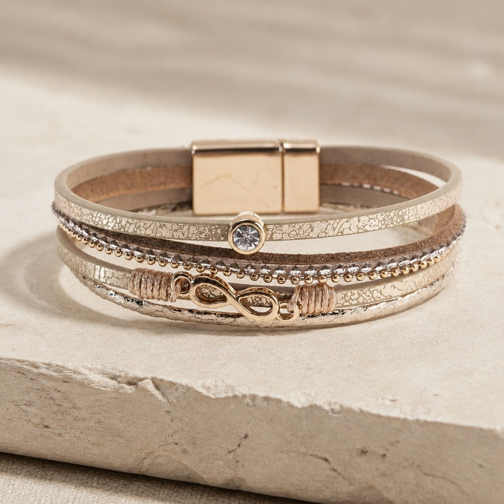Infinity Charm Wrap Bracelet with Rhinestone Accents and Magnetic Clasp — view 2
