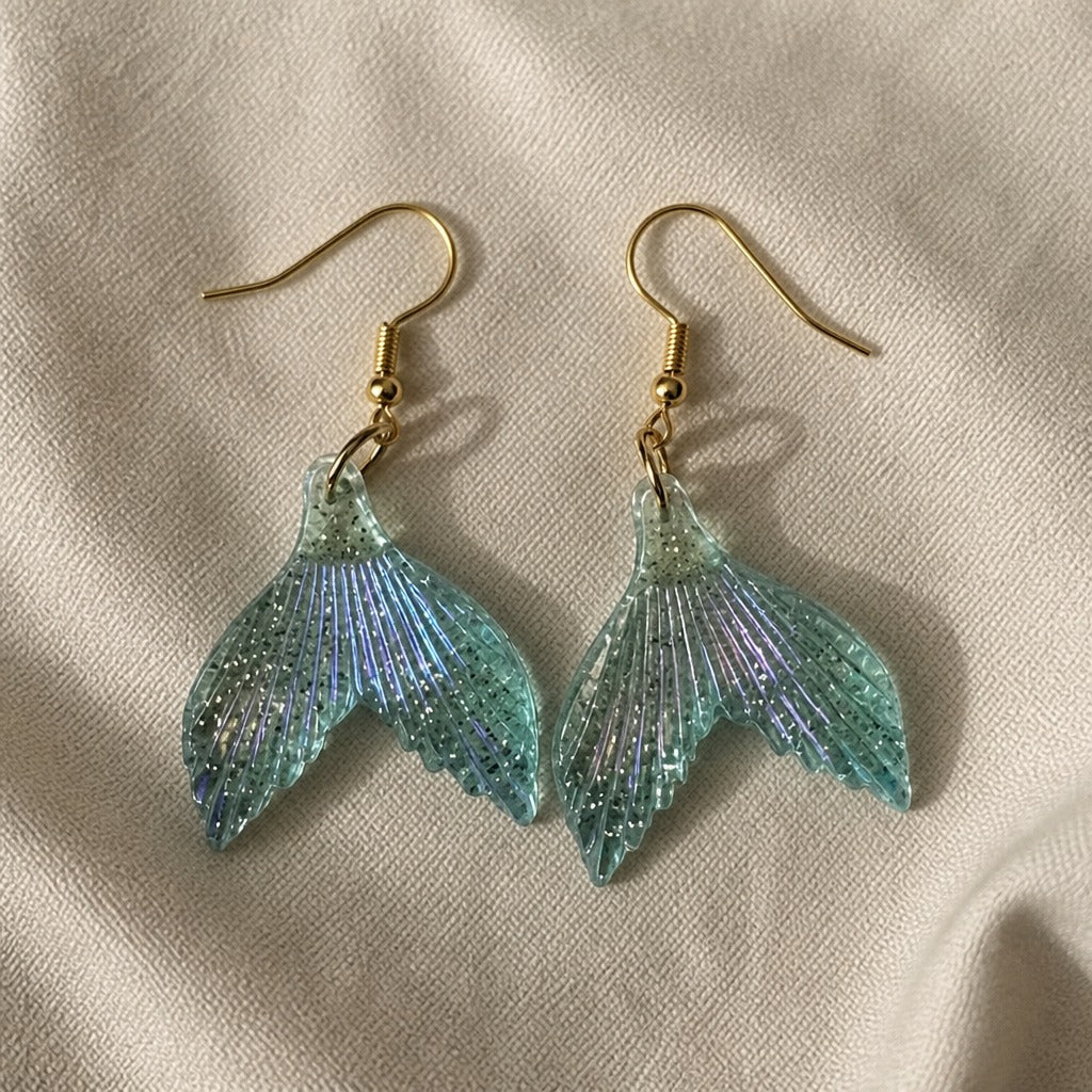 Mermaid Tail Seafoam Green Drop Earrings with Gold-Tone Wire — main image
