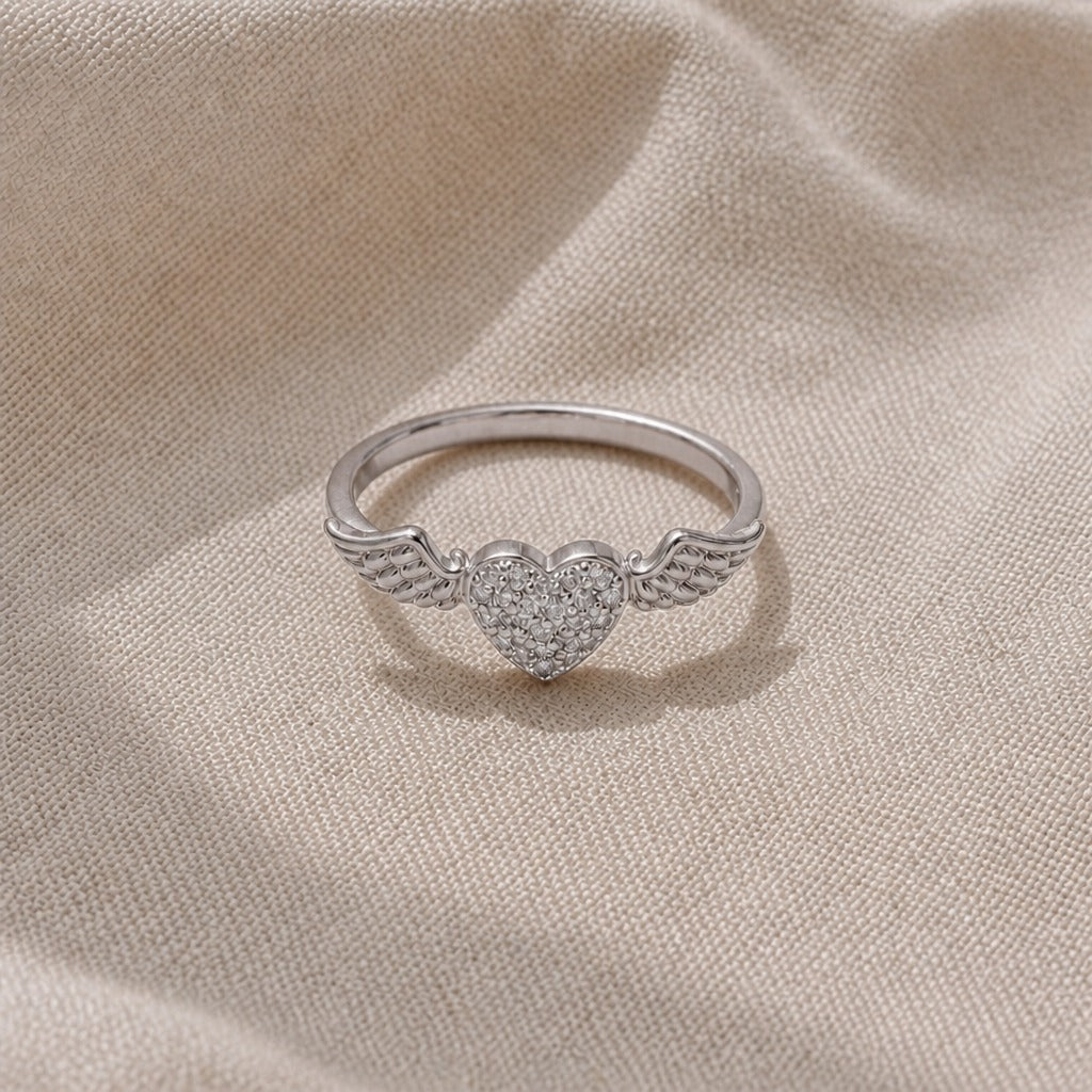 Winged Heart Ring with Crystal Pavé Center, Gold or White Gold Tone — view 3