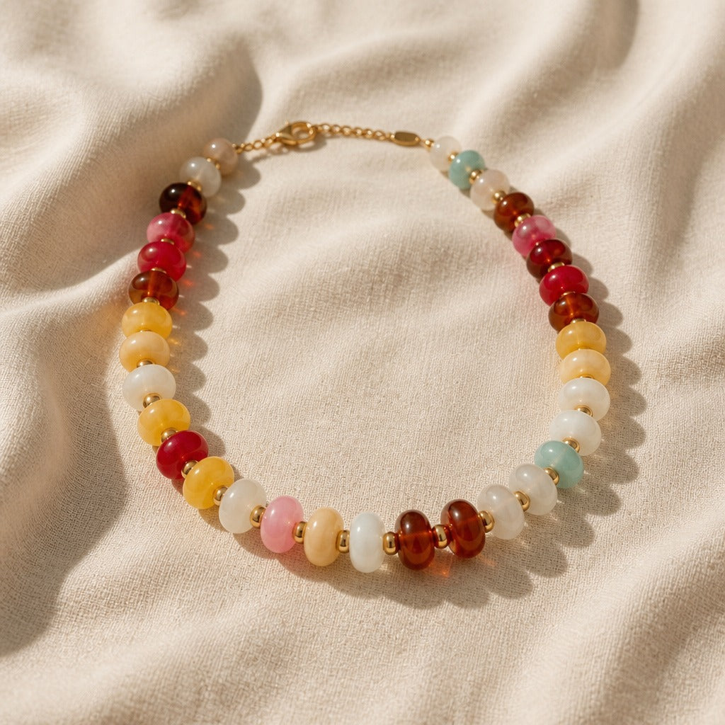 Boho Multicolor Frosted Bead Necklace with Gold-Tone Accents — view 2