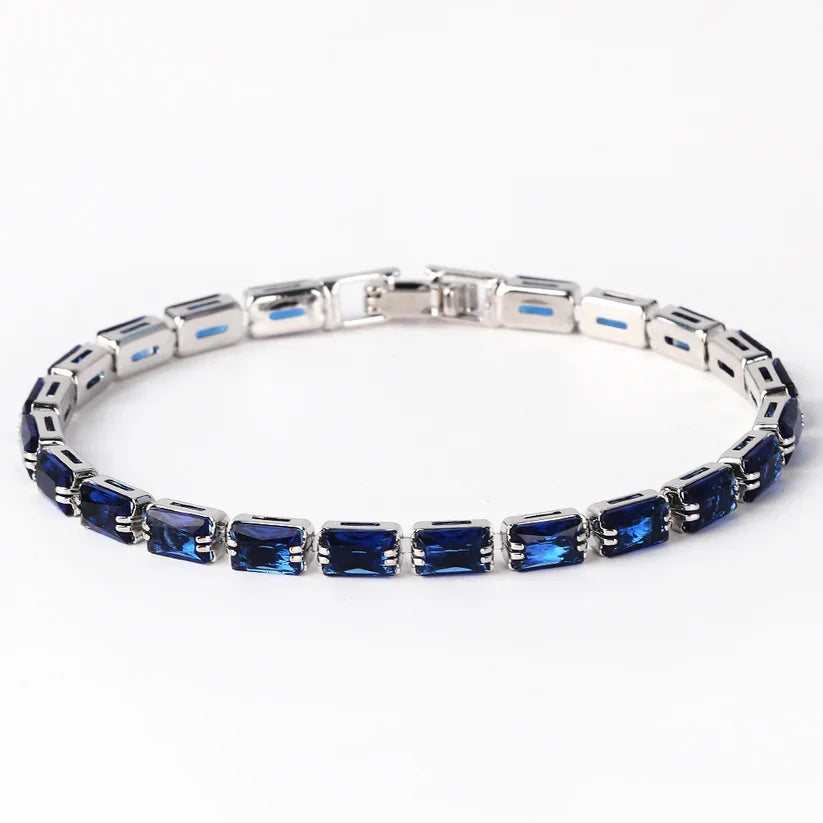 Rectangular Sapphire-Blue Tennis Bracelet with Box Clasp — view 2