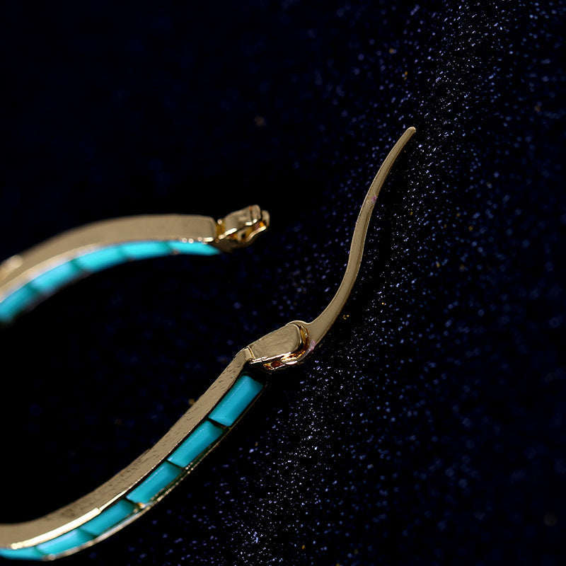 Segmented Turquoise Hoop Earrings in Gold Tone for Women