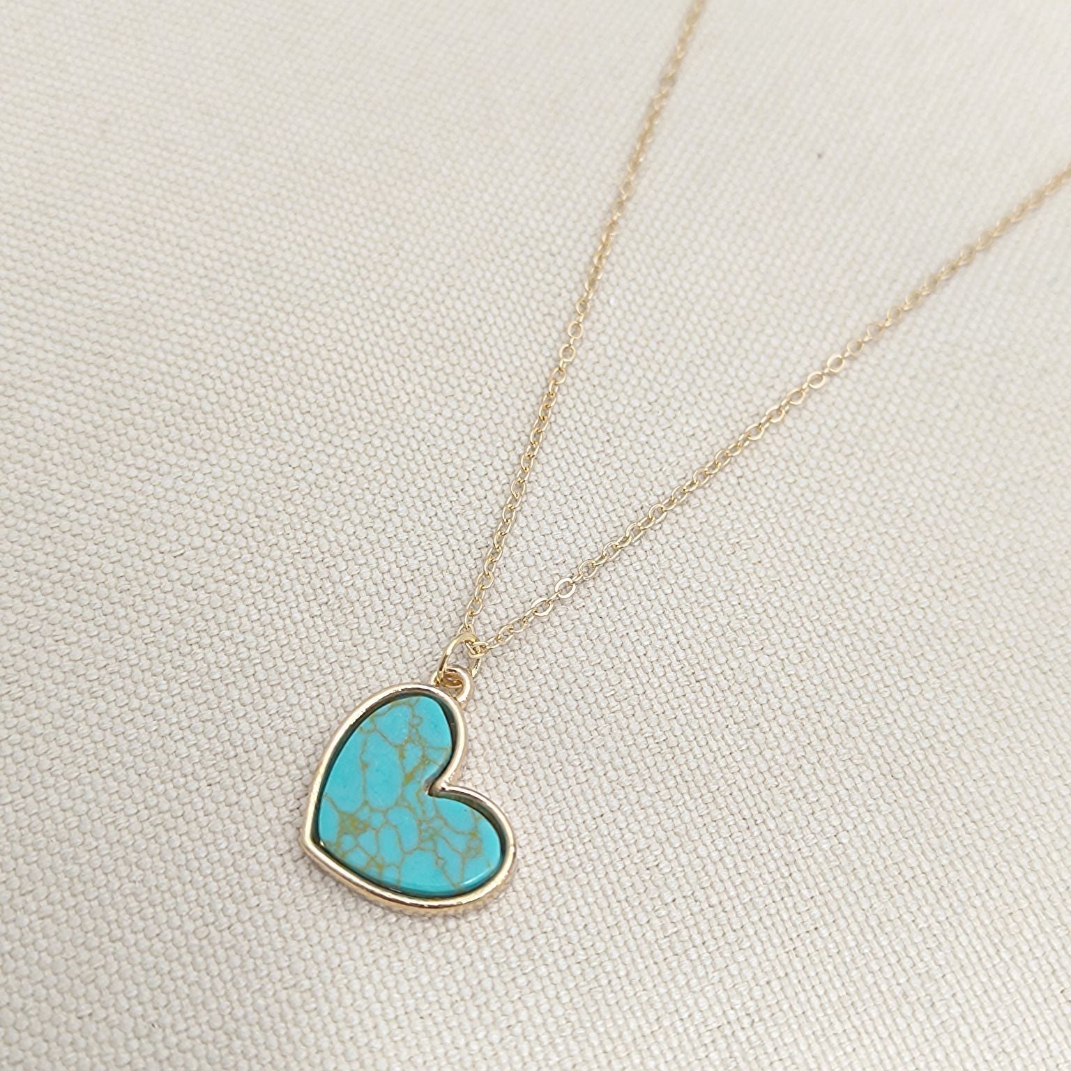 Heart-Shaped Turquoise Pendant Necklace with Gold-Tone Chain
