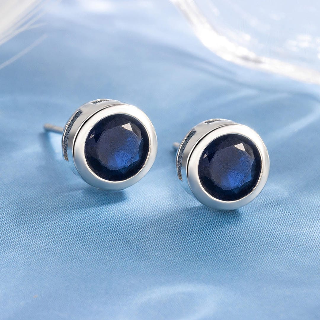 Blue Stone Jewelry Set - Silver Tone, Octagon Ring, Stud Earrings and Tennis Bracelet - 3 Pieces