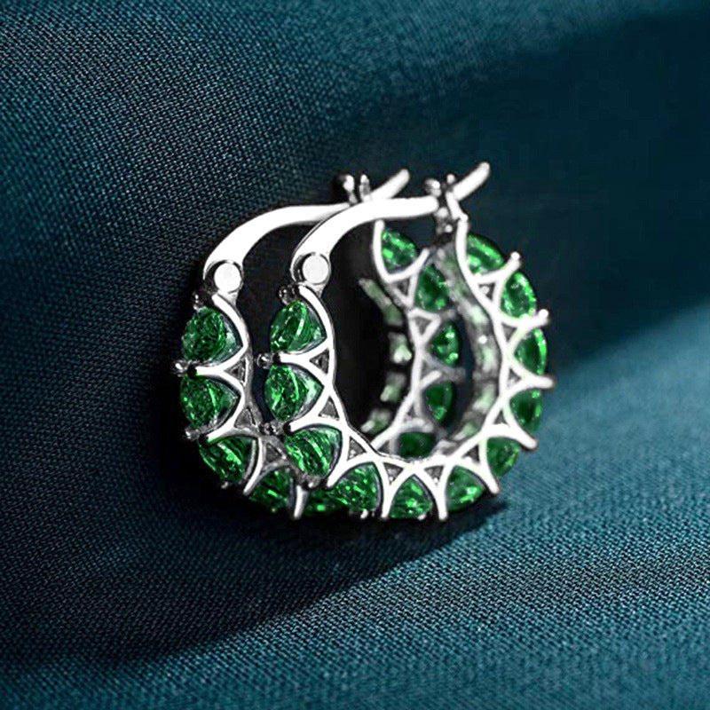Emerald Hoop Earrings with Lattice Setting