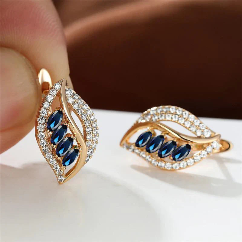 Marquise Sapphire Drop Earrings with Pavé Accents in Gold Tone — view 2