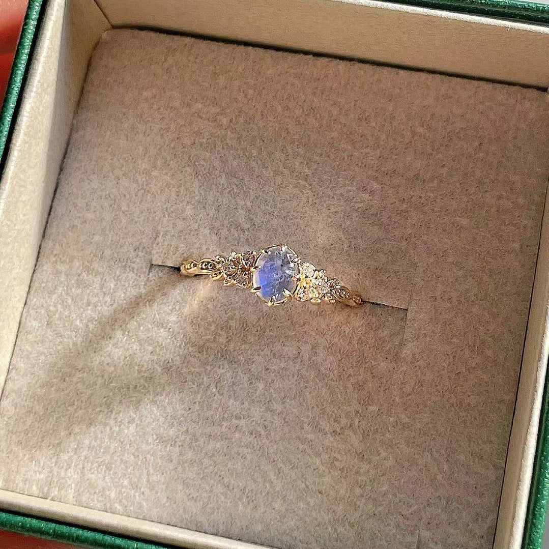 Oval Blue Sapphire Ring with Vintage Scrollwork Band, Adjustable — view 5