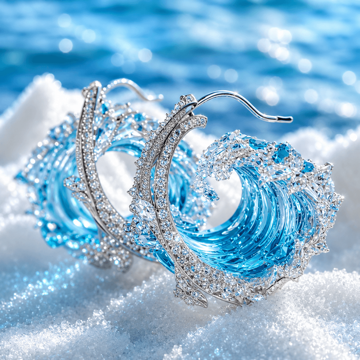 Textured Blue and Clear Crystal Hoop Earrings with Silver-Tone Accents