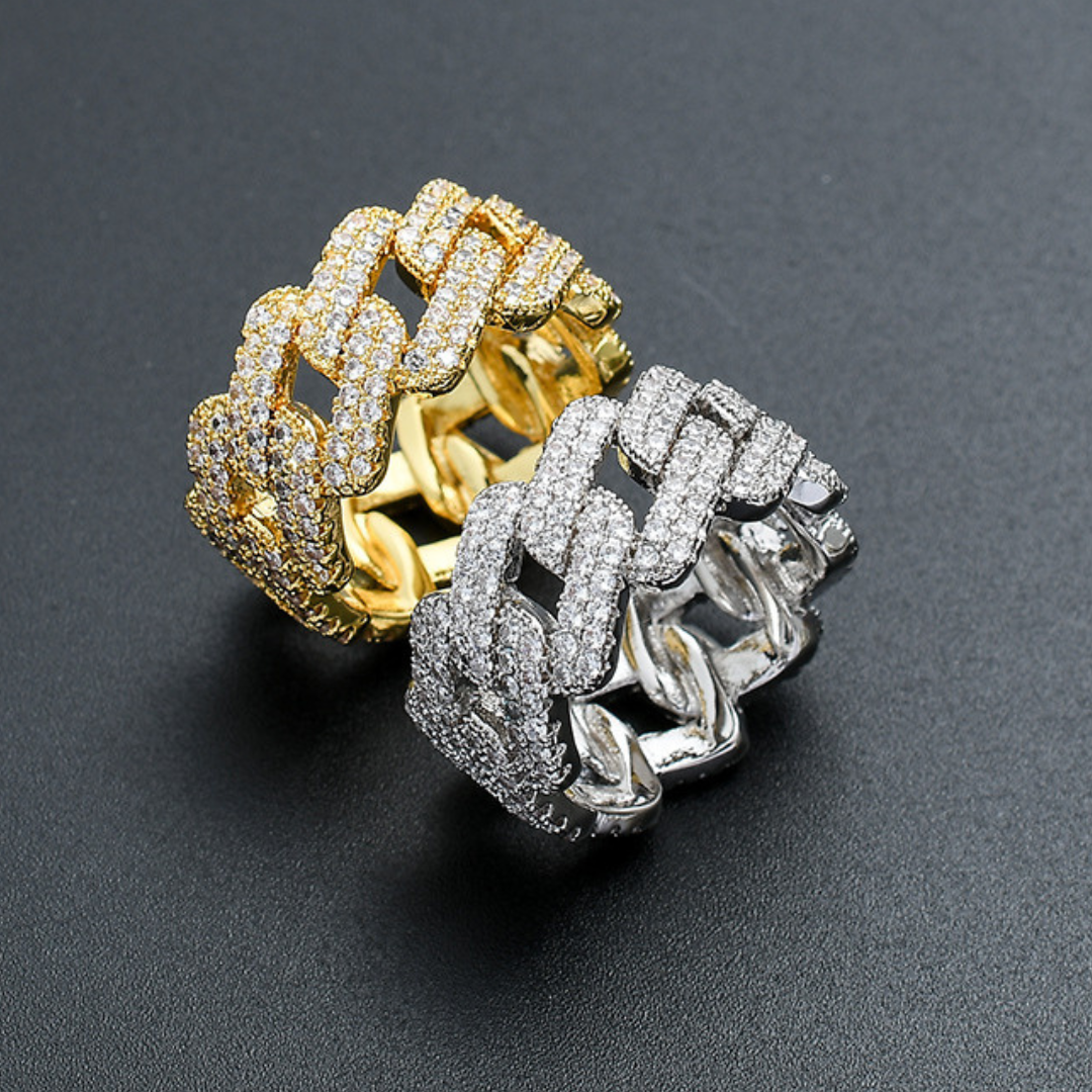Two-Tone Chain-Link Ring with Pavé Zirconia Stones — main image