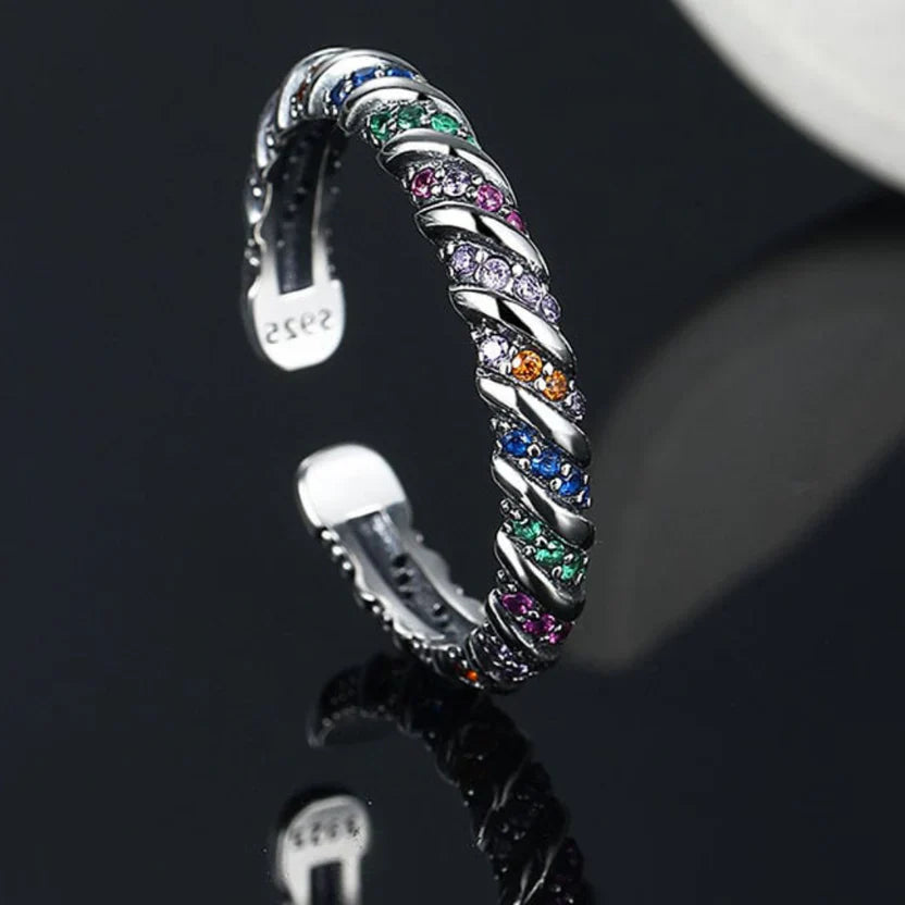 Vintage Color Stripe Silver Ring