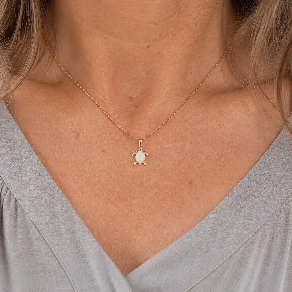 Turtle-Shaped Opal Pendant Necklace with Gold-Tone Frame — main image